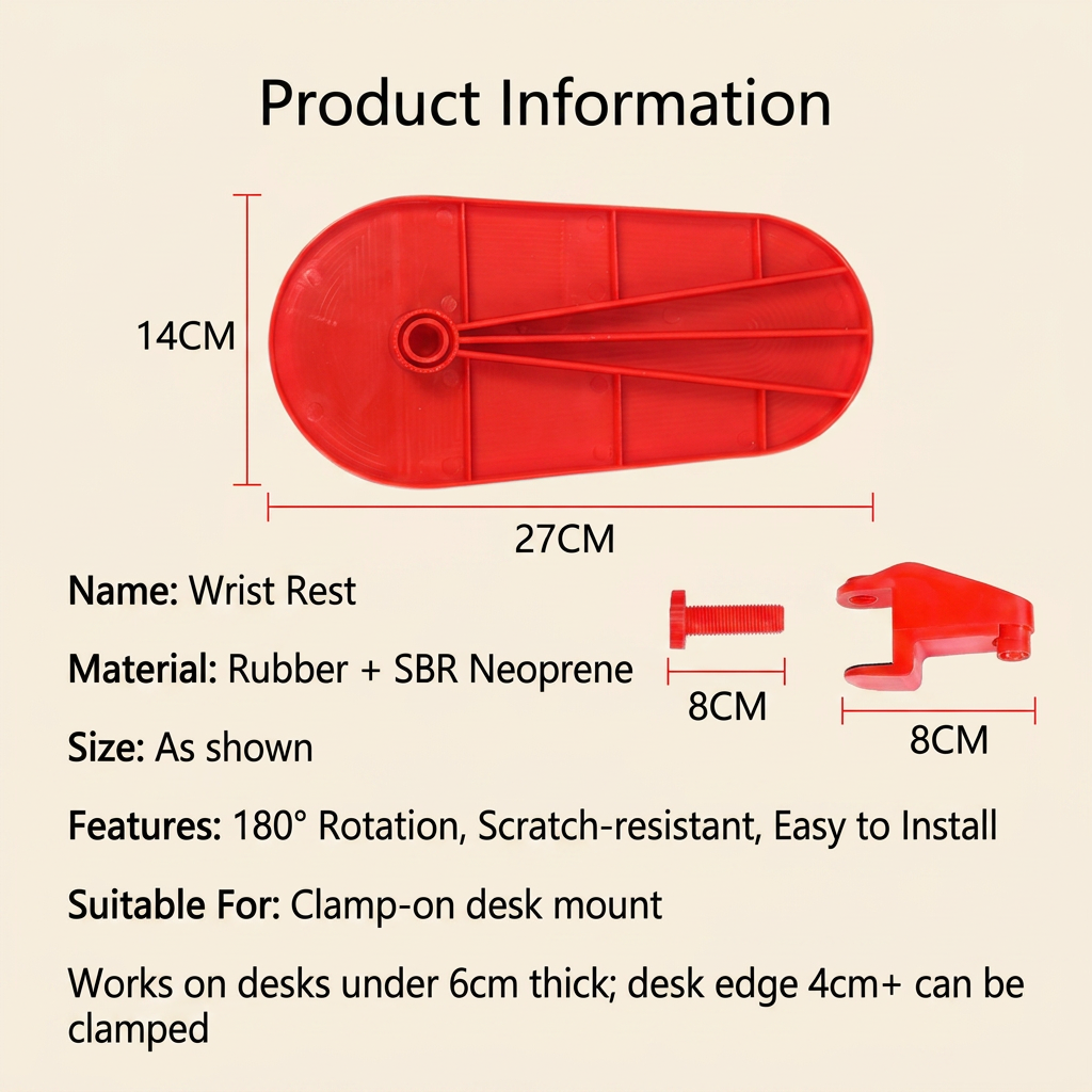 4-Piece Black Ergonomic Desk Arm Rest & Wrist Support Set with 2 Pack Clamp-On 180° Rotating Arm Rests + Memory Foam Keyboard Wrist Rest + Mouse Wrist Pad - Anti-Slip, Easy Clean and Pressure Relief for Home Office & Gaming Use