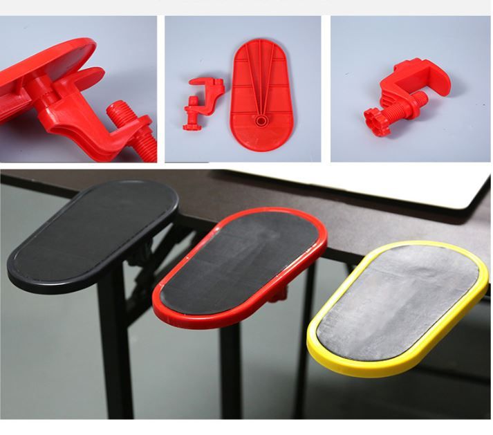 2 Pack Black Red 180° Rotating Ergonomic Arm Rest for Desk – Clamp On Computer Wrist & Elbow Support, No-Drill Installation (27×14cm)