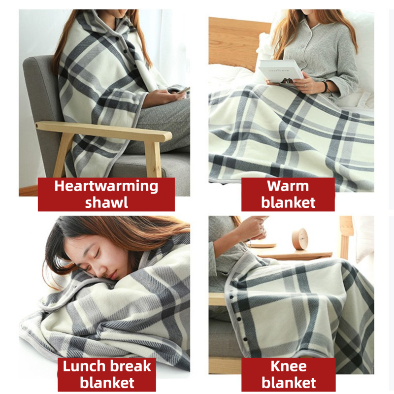 Warm Cozy Study and Office Corner Set with Wearable Dual Layer Fleece Shawl Blanket and Fluffy Plush A5 Lock Diary & Pen Gift Box - Plaid Thermal Nap Wrap and White Cute Stationery Kit for Workers and Students