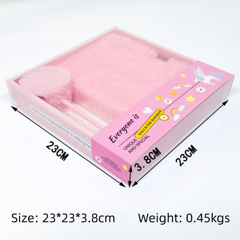 Pink Plush A5 Notebook and Pom Pom Pen Gift Box with Privacy Lock & Key - Soft Faux Fur Diary, Secure Personal Journal, Perfect Gift-Ready Stationery for Kids and Teens