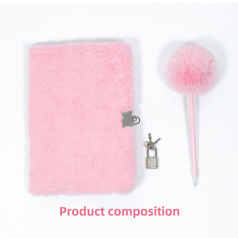 White Plush A5 Notebook and Pom Pom Pen Gift Box with Privacy Lock & Key - Soft Faux Fur Diary, Secure Personal Journal, Perfect Gift-Ready Stationery for Kids and Teens