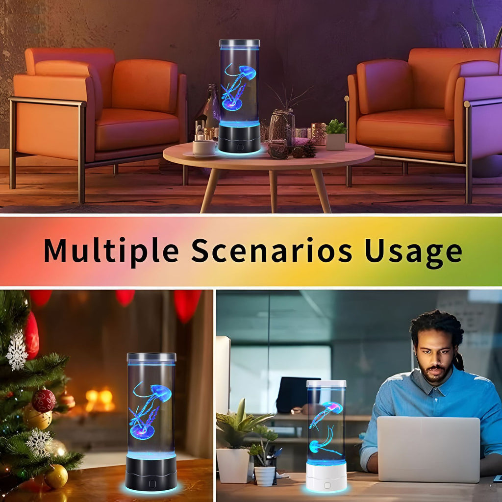USB-C Powered Bionic Jellyfish LED Night Light with Dual Mode Touch Control and Black Glowing Base, 7 Color Gradient Ambient Table Lamp for Bedroom Living Room Office & Gifts