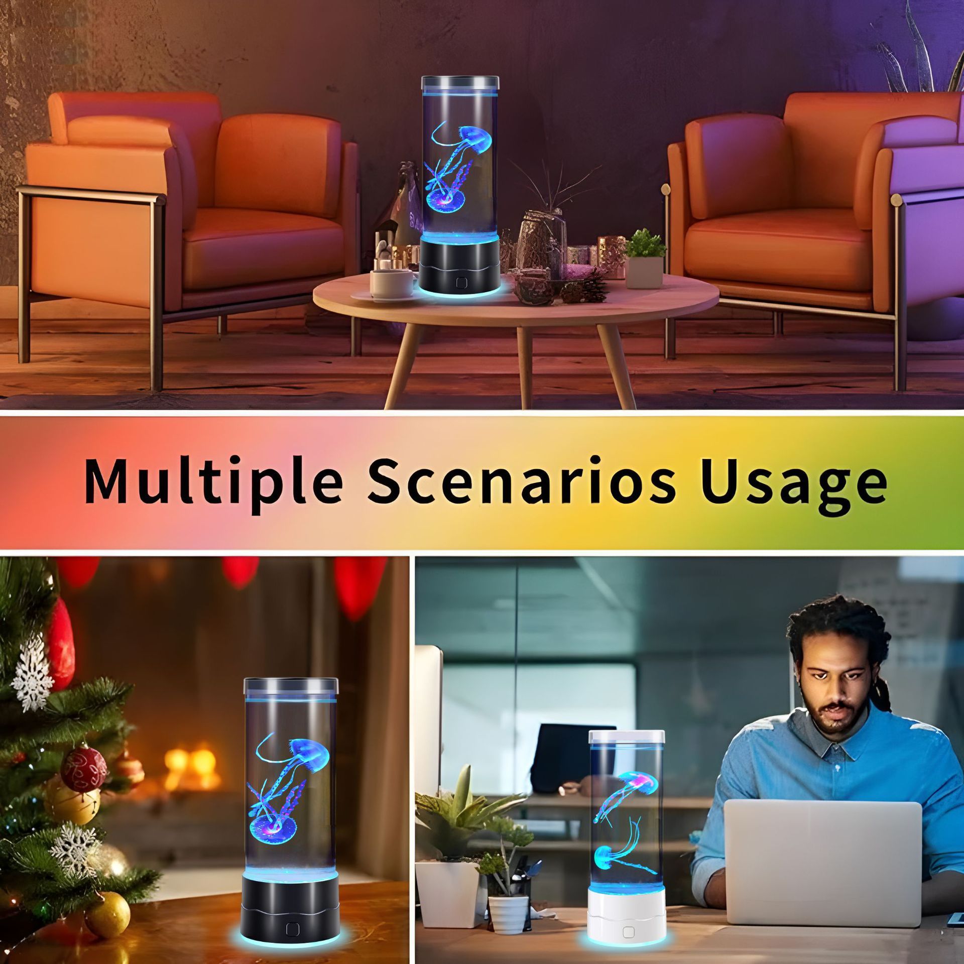 USB-C Powered Bionic Jellyfish LED Night Light with Dual Mode Touch Control and White Glowing Base, 7 Color Gradient Ambient Table Lamp for Bedroom Living Room Office & Gifts