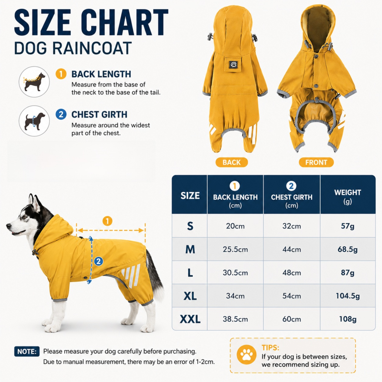 Blue Waterproof Full Body Dog Raincoat with Adjustable Hood & Waist, Easy Snap Closure and Hidden Leash Opening - Lightweight Four-Leg Reflective Pet Rain Suit for Small Medium Large Dogs, XXL Size