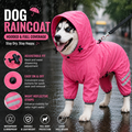 Pink Waterproof Full Body Dog Raincoat with Adjustable Hood & Waist, Easy Snap Closure and Hidden Leash Opening - Lightweight Four-Leg Reflective Pet Rain Suit for Small Medium Large Dogs, XL Size
