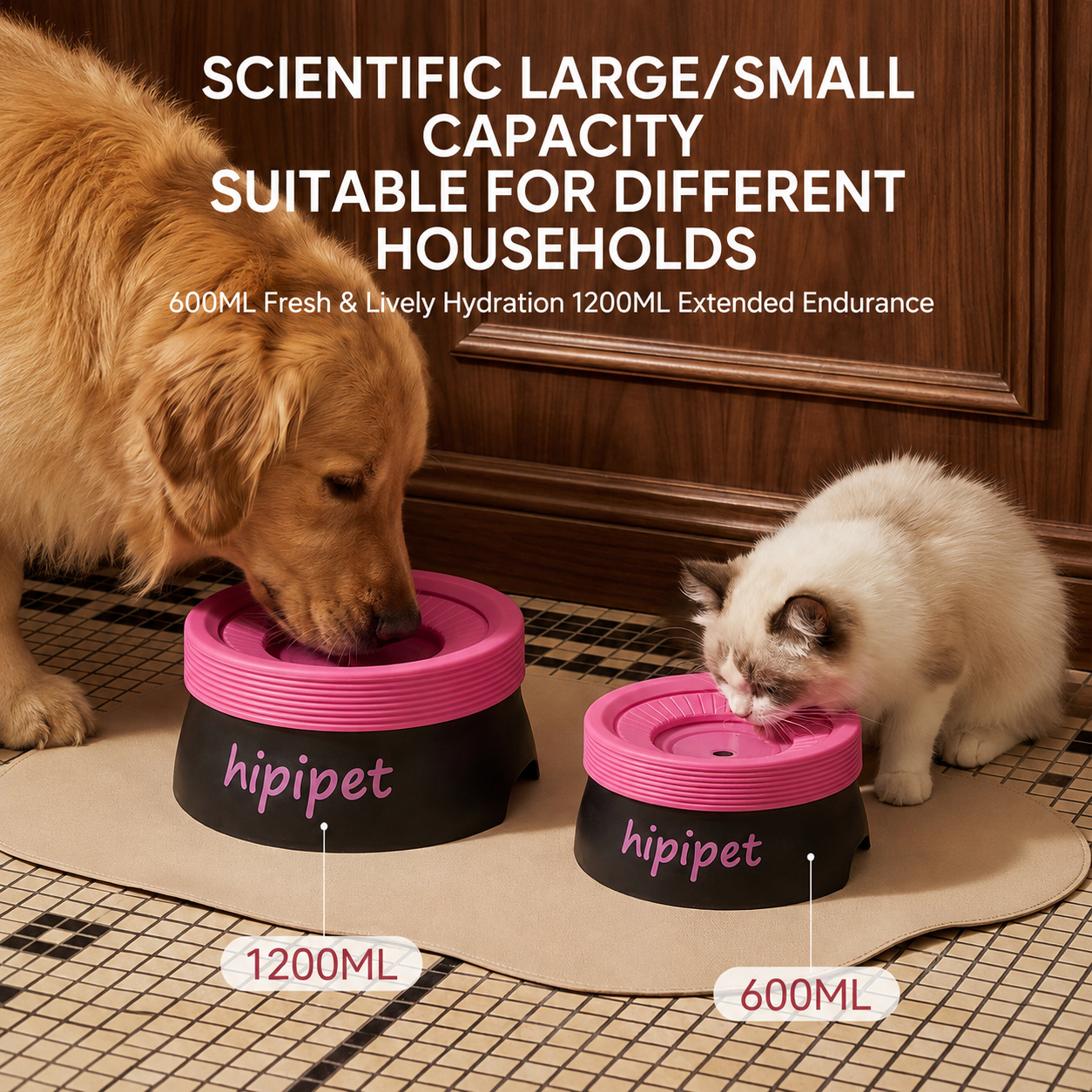 Miya White 1200ML Large No Spill Slow Water Dog Bowl, Pet Water Feeder with Floating Disk - Anti Wet Mouth and Cleaner Drinking, Food Grade PP & TPR, Fully Removable & Easy Clean