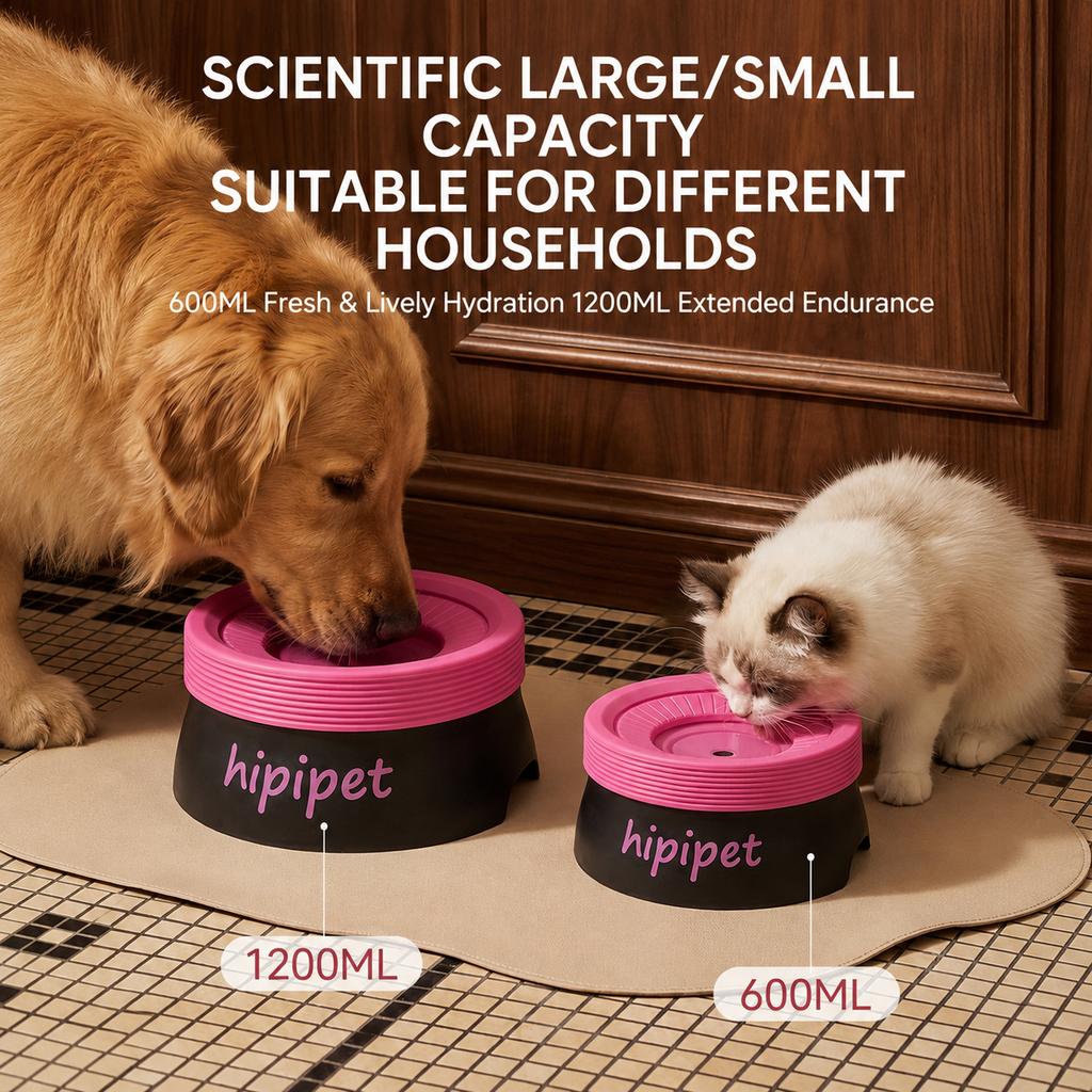 Tian Green 600ML Large No Spill Slow Water Dog Bowl, Pet Water Feeder with Floating Disk - Anti Wet Mouth and Cleaner Drinking, Food Grade PP & TPR, Fully Removable & Easy Clean