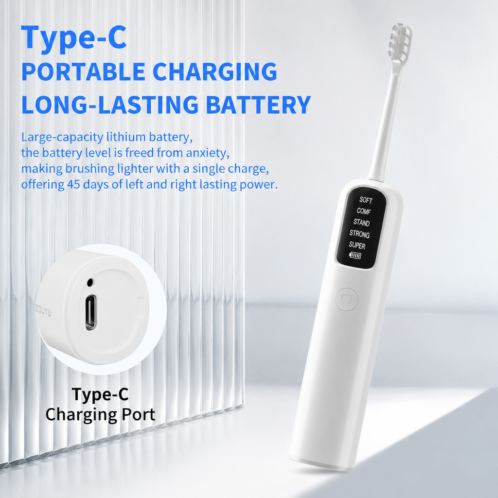 White Rechargeable Dual-Action Vibration & 45° Scientific Sweep Cleaning Electric Toothbrush with 5 Brushing Modes, 4 Brush Head and Storage Base - Smart 2 Min Timer and 30s Quad Reminder, High-Density Rounded Bristles and 3D Precision Brush Head Design
