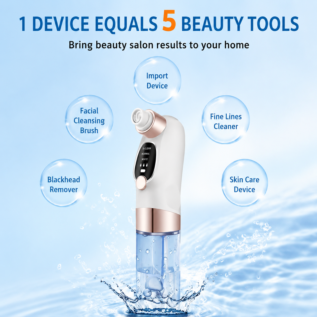 Microbubble Oxygen Hydration Facial Pore Cleanser and Pink Reusable Ice Roller Set with Waste Separation Design, 3 Level Vacumn Suction and 6 Replaceable Heads - Portable Facial Pore Cleaning & Cooling Kit for Home & Travel Skincare
