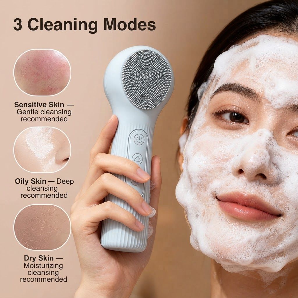 Purple 45°C Constant Heating Silicone Facial Cleansing Brush and 3pcs 8-Layer Fine Foaming Nets Set - Electric Sonic Face Scrubber with Dual-Sided Cleaning Surface & 3-Speed Vibration Massage, IPX7 Waterproof Skincare Absorption and Massage Device