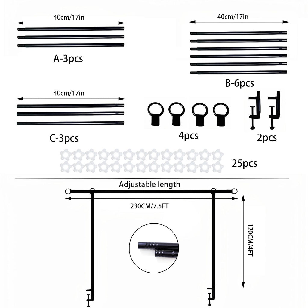 Gold Iron Over Table Arch Display Stand with Fixed Clamps and Buckles for Balloons and Decorations, L 120-230cm & H 78-120cm Adjustable Wedding Party Table Rod Backdrop Frame for Birthday, Baby Showers and Celebrations