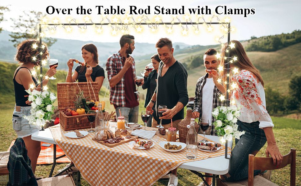 Gold Iron Over Table Arch Display Stand with Fixed Clamps and Buckles for Balloons and Decorations, L 120-230cm & H 78-120cm Adjustable Wedding Party Table Rod Backdrop Frame for Birthday, Baby Showers and Celebrations