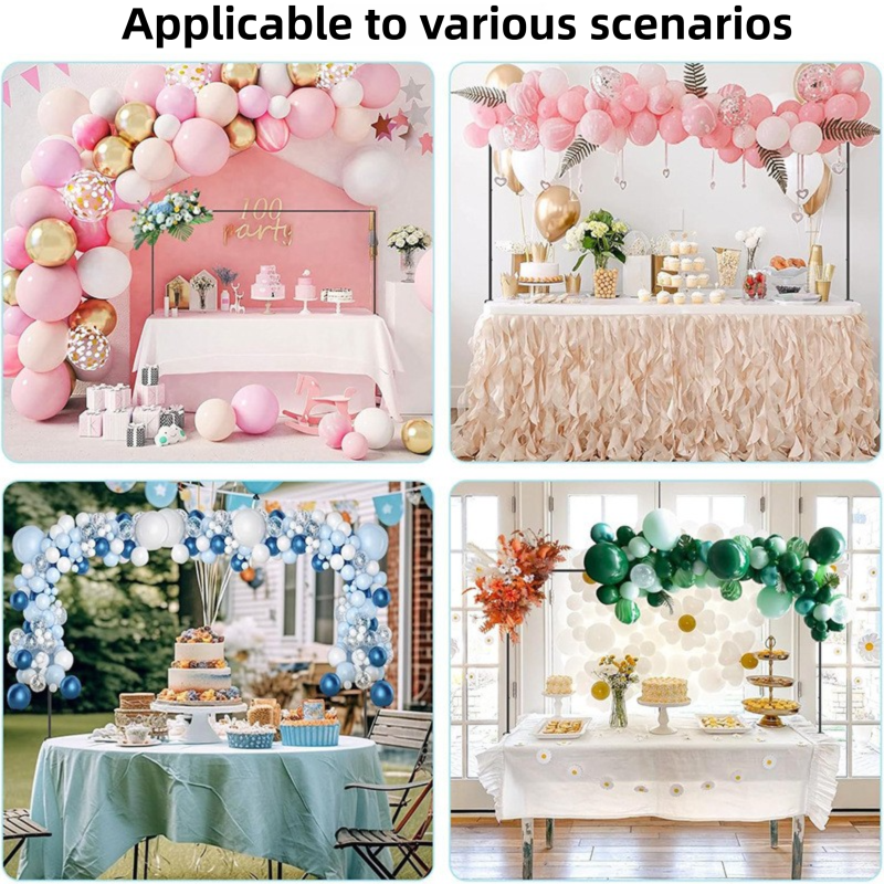 White Iron Over Table Arch Display Stand with Fixed Clamps and Buckles for Balloons and Decorations, L 120-230cm & H 78-120cm Adjustable Wedding Party Table Rod Backdrop Frame for Birthday, Baby Showers and Celebrations