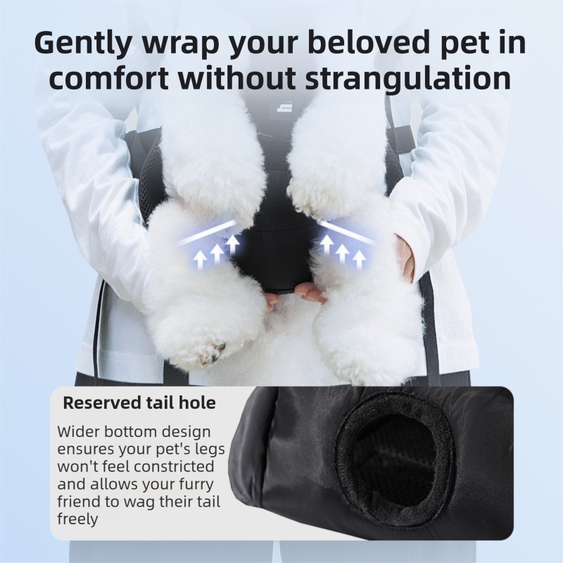 Black Hands Free Adjustable Dog Carrier Backpack with 3-Point Support, Reserved Tail Opening and Wide Padded Straps - Chest & Back Dual Use, Breathable on Both Sides and Quick-release Safety Buckles for Walking Bike Travel Outdoor Use, M Size