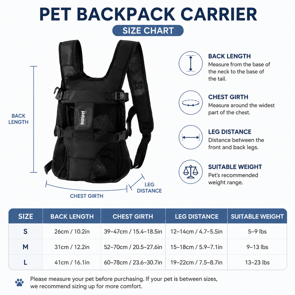 Blue Hands Free Adjustable Dog Carrier Backpack with 3-Point Support, Reserved Tail Opening and Wide Padded Straps - Chest & Back Dual Use, Breathable on Both Sides and Quick-release Safety Buckles for Walking Bike Travel Outdoor Use, L Size