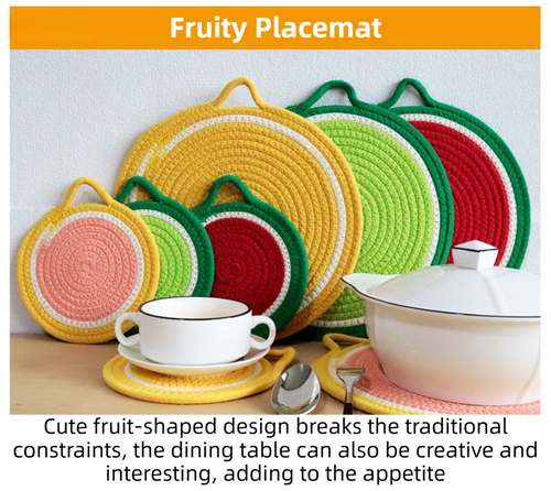 3-Piece Watermelon Inspired Kitchen Heat Resistant Set with 18cm & 30cm Round Cotton Rope Woven Trivets + 1 Pair Duckbill Oven Mitt - Foldable Table Protection Mats and Red Polka Dot Cooking Gloves, Perfect for Home Baking and Cooking Lover