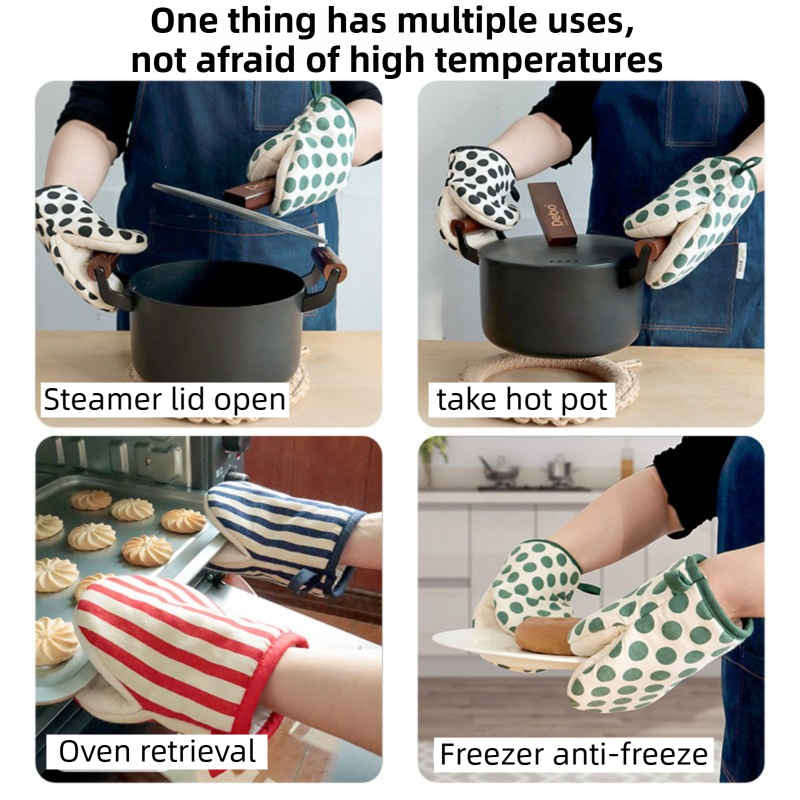 3-Piece Lemon Inspired Kitchen Heat Resistant Set with 18cm & 30cm Round Cotton Rope Woven Trivets + 1 Pair Duckbill Oven Mitt - Foldable Table Protection Mats and Black Polka Dot Cooking Gloves, Perfect for Home Baking and Cooking Lover
