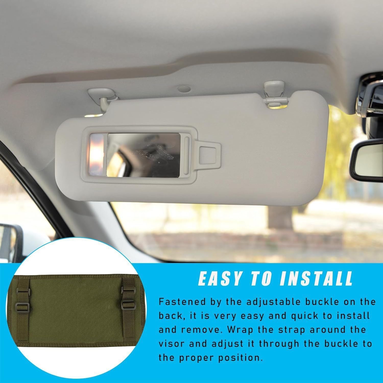Navy Green Tactical Molle Car Sun Visor Organizer – Durable Nylon Vehicle Storage Pouch with Adjustable Buckle, Loop Panelled EDC Pockets and Pen Sheath for Cars, Trucks, SUVs and Daily Driving Essentials
