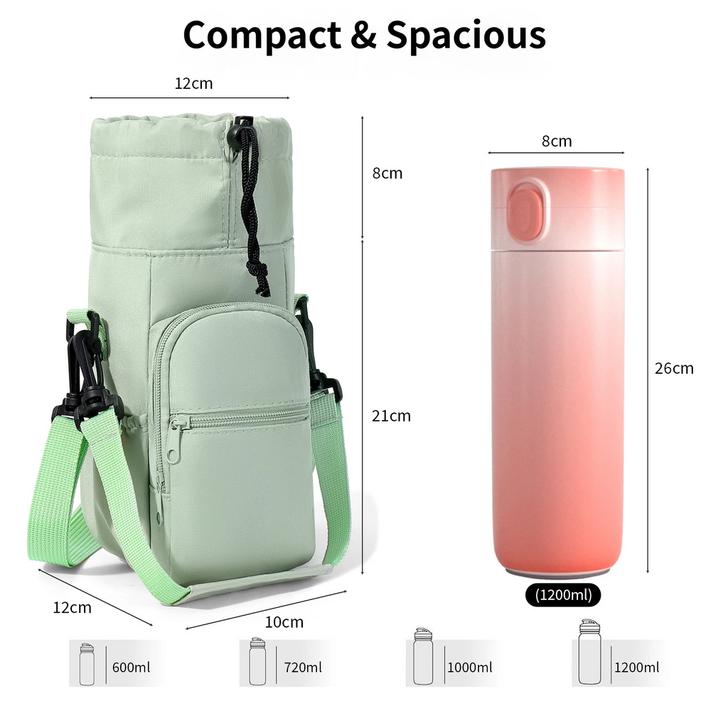 2-Pack Pink Muti-Pockets Insulated Water Bottle Holder and Adjustable Phone Crossbody Bag – 40oz Bottle Large Waterproof Cooler Sling Bag with Drawstring Closure and PE Cotton and Aluminium Foil Lining