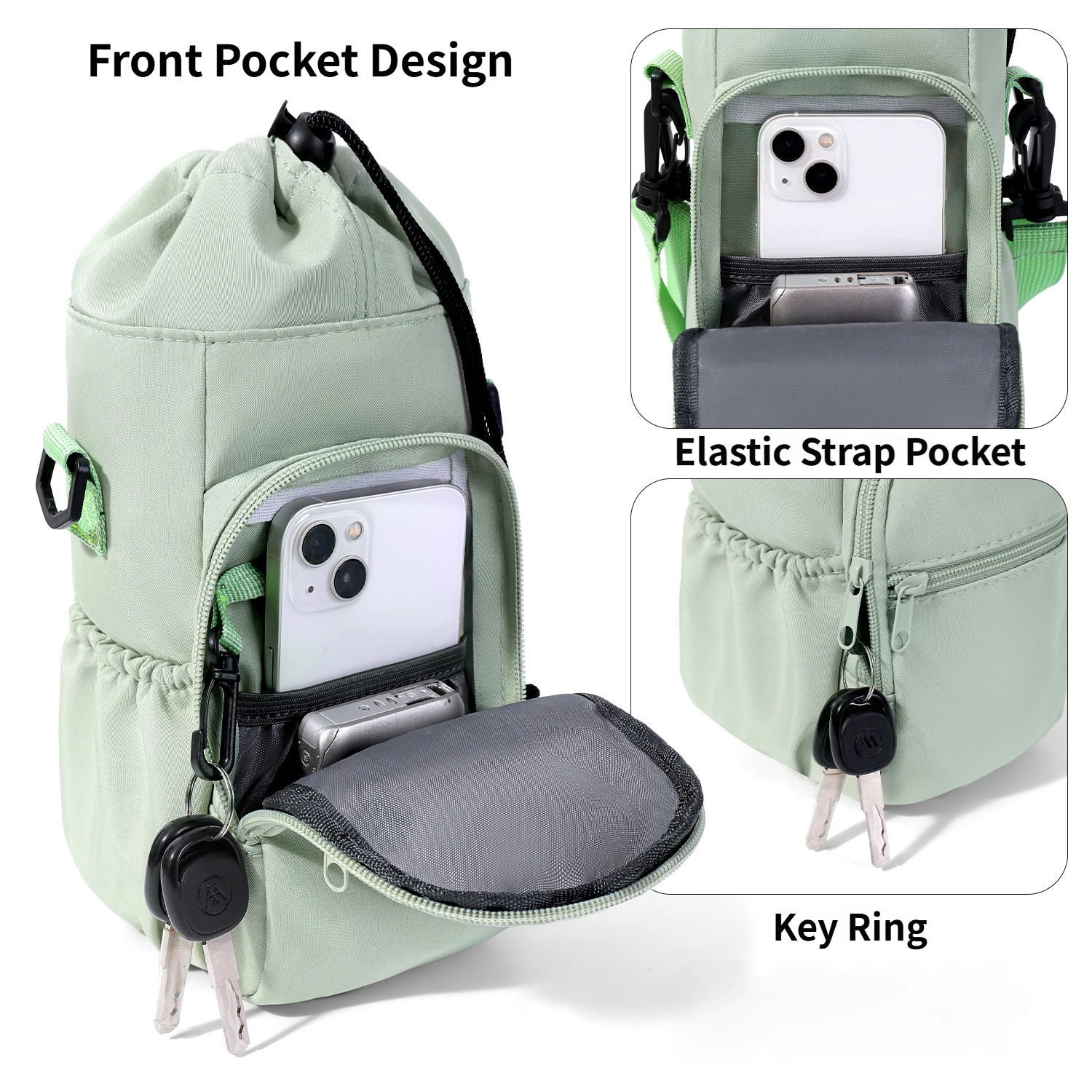 2-Pack Purple Muti-Pockets Insulated Water Bottle Holder and Adjustable Phone Crossbody Bag – 40oz Bottle Large Waterproof Cooler Sling Bag with Drawstring Closure and PE Cotton and Aluminium Foil Lining