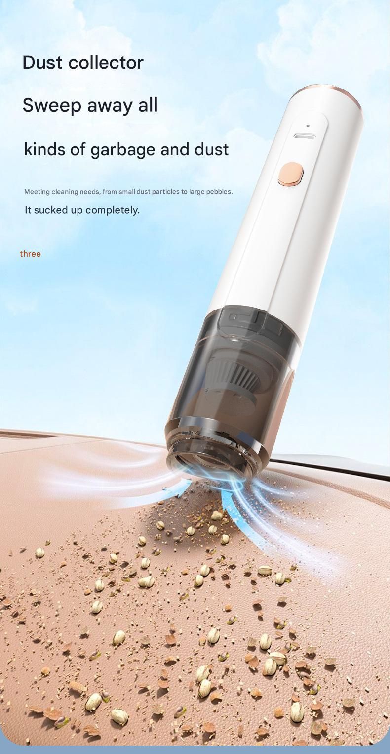 Black Portable Handheld Car Vacuum Cleaner - Rechargeable Mini Dust Collector with Soft Bristle Brush and Particle Nozzle for Car Interiors, Desktops, Keyboards, and Home Use - Wireless Design with Type-C Charging