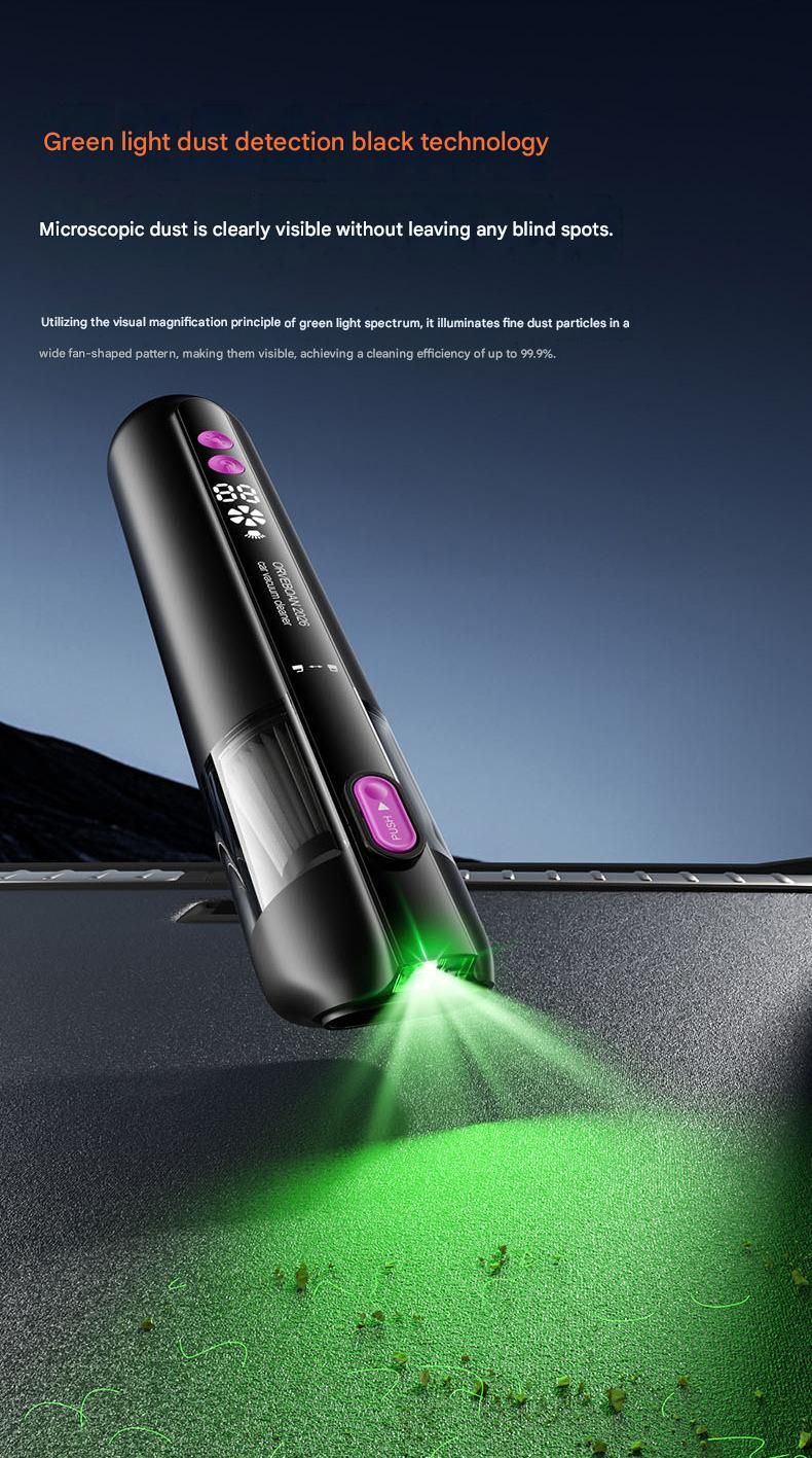 Black Cordless Handheld Vacuum Cleaner - High Suction Portable Car Vacuum with Green Light Dust Display, 100ml Capacity, Type-C Rechargeable for Car Home Pet Use, Compact Design with 4 Nozzle Set