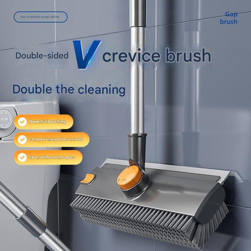 2-piece Grey V-Shaped Floor Scrub Brush and Suction Mop Holder Set - 360 Rotating Grout Cleaner, Heavy Duty Bristles, No Drill Wall Mount Storage, Space Saving Bathroom Cleaning Kit for Tiles and Corners