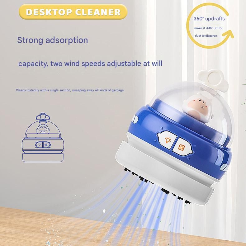 Pink-Hippo Mini Animal Desktop Vacuum Cleaner - USB Rechargeable, Night Light, 2-Speed Suction, Detachable & Washable - Portable Handheld Cleaner for Keyboard, Eraser Shavings, Desk