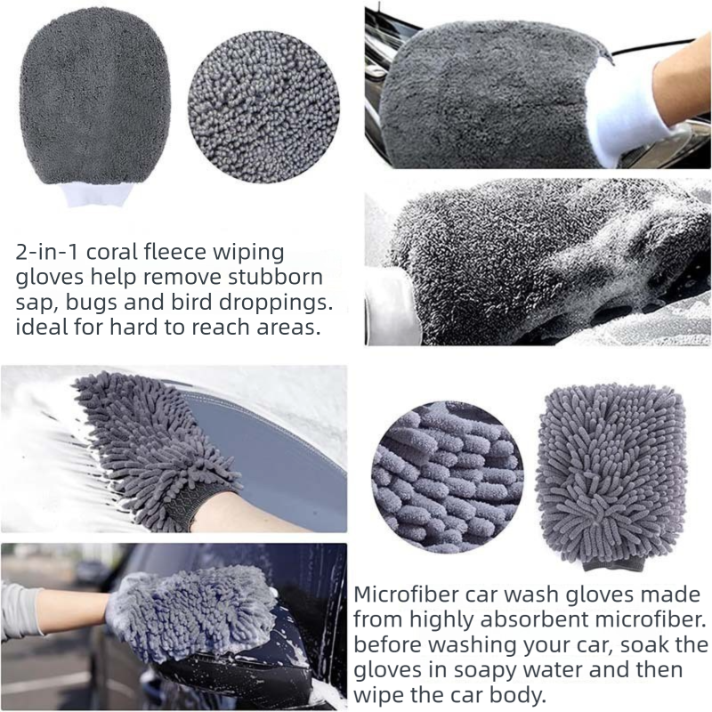 11pc Car Wash Detailing Kit 9L Collapsible Bucket Microfibre Towels Brushes