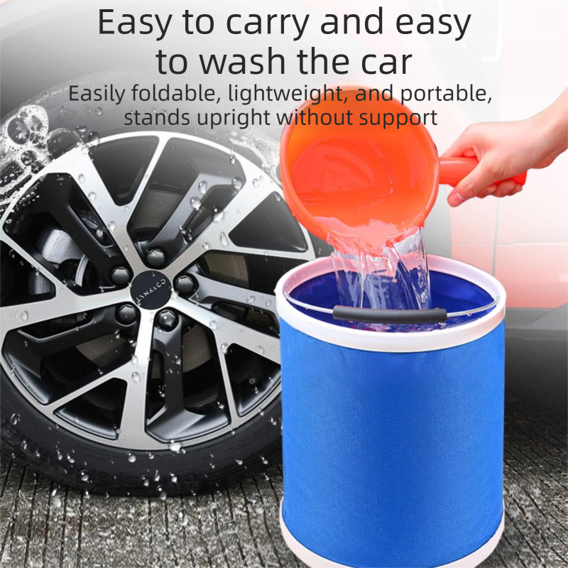 11pc Car Wash Detailing Kit 9L Collapsible Bucket Microfibre Towels Brushes