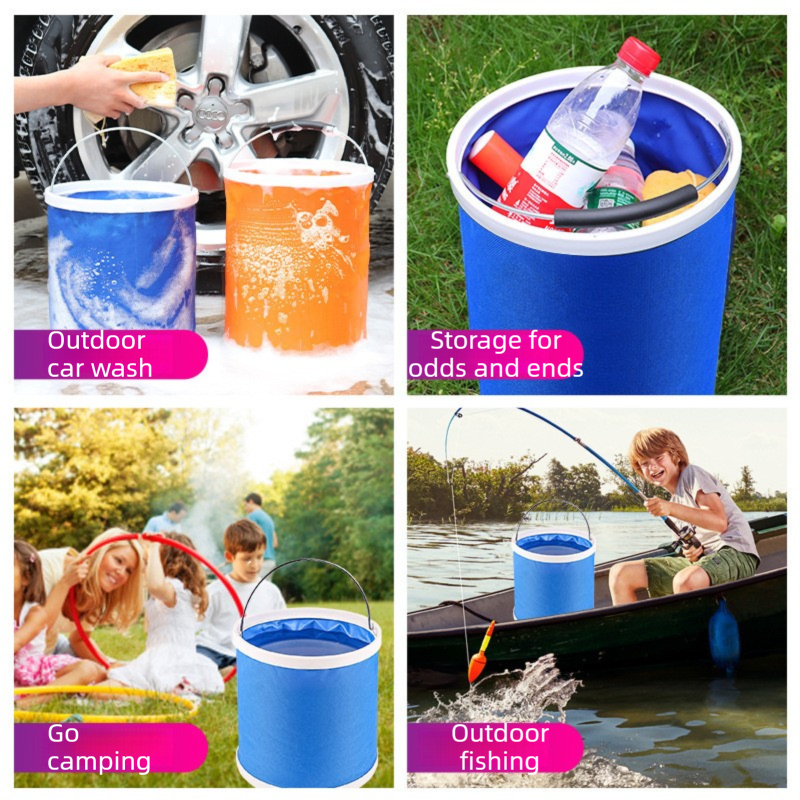 11pc Car Wash Detailing Kit 9L Collapsible Bucket Microfibre Towels Brushes