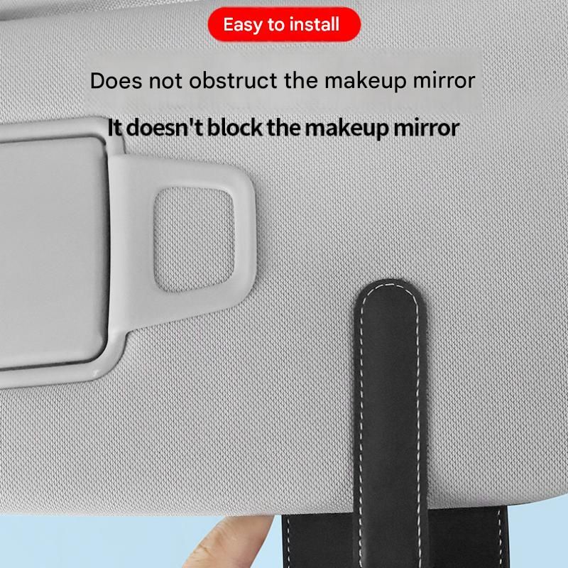 Black Car Sun Visor Eyeglasses Holder Magnetic Glasses Clip with Card Storage Multifunction Auto Sunglasses Organizer PVC Leather Interior Accessory