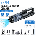 Black and Grey Cordless Handheld Vacuum Cleaner 17000Pa High Suction Portable Rechargeable 5 in 1 Car Home Cleaning Device Multi Function Dust Removal Tool Lightweight Easy Clean ECO MAX Modes