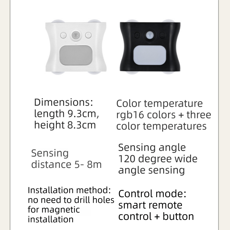 3PCS Smart Home Atmosphere Set – White USB Rechargeable Camera Humidifier & 2pcs Black RGB Motion Sensor Wall Light, Magnetic Wireless Night Lamp with Remote Control for Bedroom, Living Room & Office