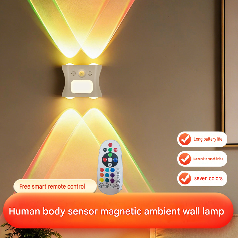 3PCS Smart Home Atmosphere Set – Green USB Rechargeable Camera Humidifier & 2pcs Black RGB Motion Sensor Wall Light, Magnetic Wireless Night Lamp with Remote Control for Bedroom, Living Room & Office