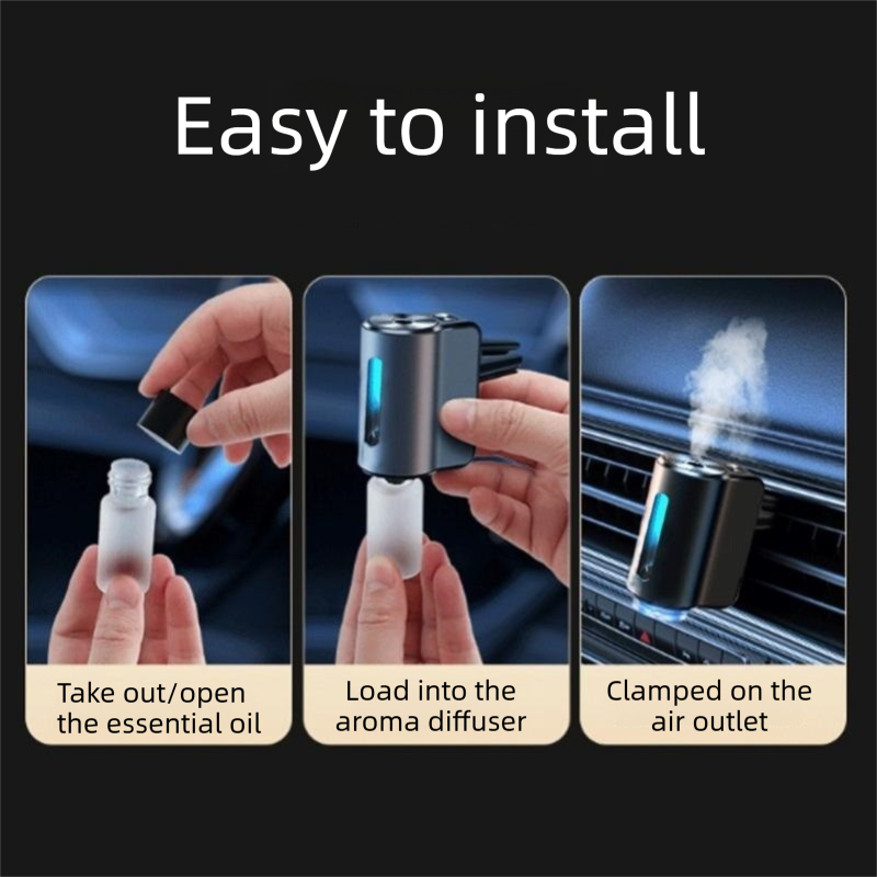 Grey Car Vent Air Freshener Diffuser (Includes a 10ml empty essential oil bottle) 3-Speed Adjustable Aroma Atomiser – Compact Aluminum Alloy USB Essential Oil Car Fragrance Clip