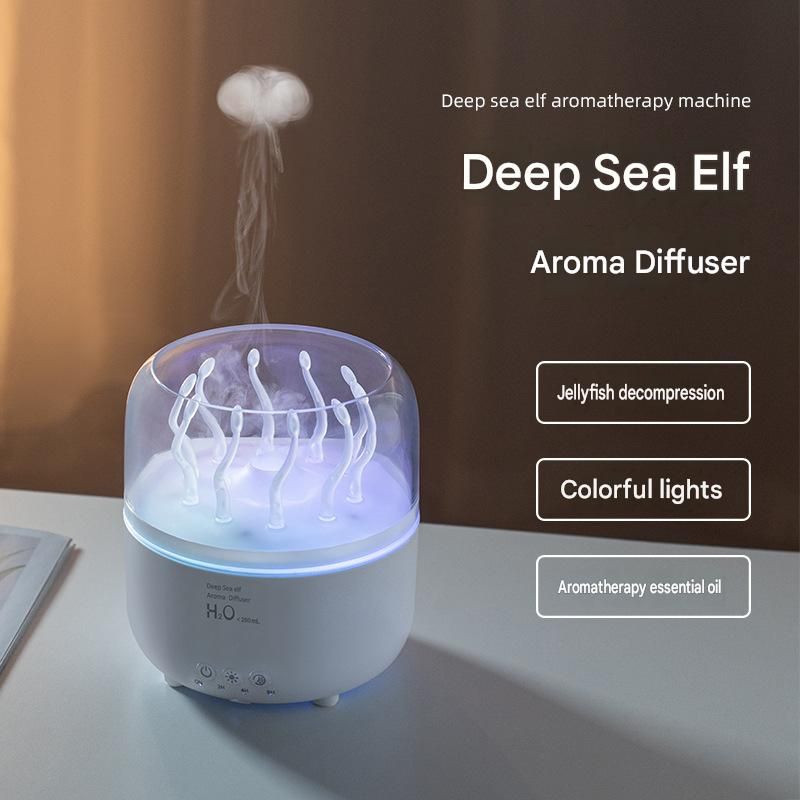 2 piece Cozy Home Duo set -White Jellyfish Humidifier  and 150×200cm Forest Path Tapestry -humidifier featuring multi-color lights and aromatherapy diffusion,Hanging cloth Room Decor Brushed No-Stretch Fade Resistant Nature Decor with Installation Kit