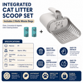 All-in-one Cat Litter Scoop Includes 2 rolls of trash bags- Detachable High-Capacity Waste Storage Bin with Garbage Bags, PP Material Cat Cleaning Tool for Efficient Litter Box Maintenance
