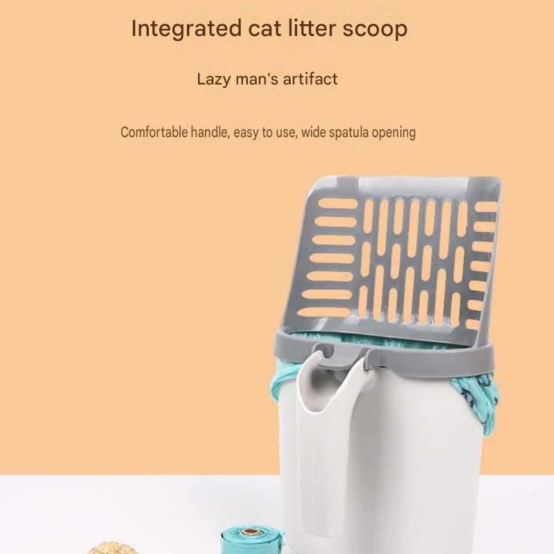 All-in-one Cat Litter Scoop Includes 2 rolls of trash bags- Detachable High-Capacity Waste Storage Bin with Garbage Bags, PP Material Cat Cleaning Tool for Efficient Litter Box Maintenance