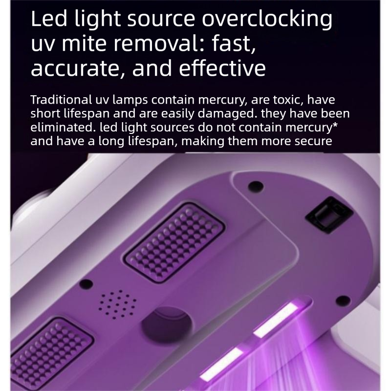 White Handheld Cordless Dust Mite Vacuum Cleaner LED Sanitizing Mattress Cleaner Dual Cup Separation Strong Suction 9000Pa Anti Allergen Home Winter Deep Cleaning Clean Portable
