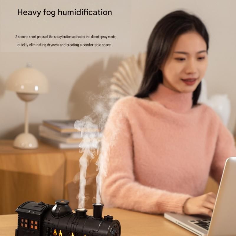 Retro Train Humidifier 300ml Ultrasonic Aroma Diffuser LED Night Light Black