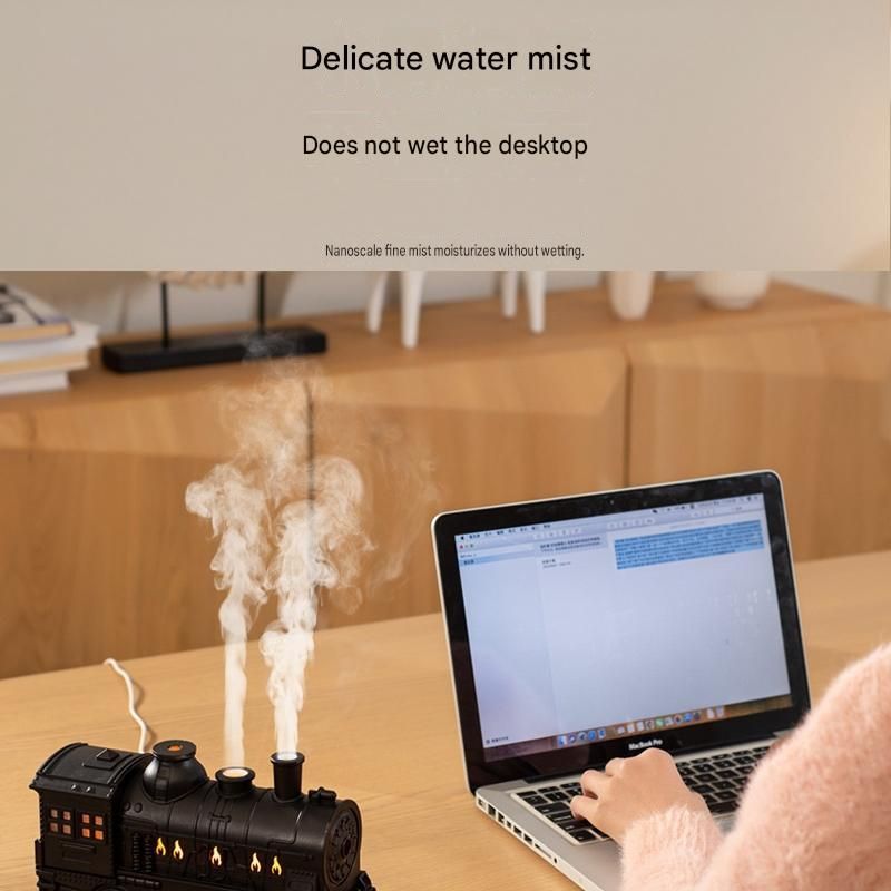 Retro Train Humidifier 300ml Ultrasonic Aroma Diffuser LED Night Light Silver