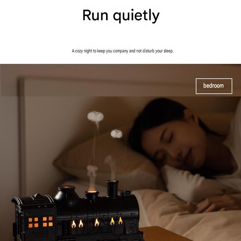 Retro Train Humidifier 300ml Ultrasonic Aroma Diffuser LED Night Light Silver
