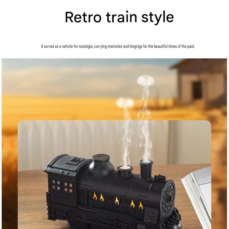 Retro Train Humidifier 300ml Ultrasonic Aroma Diffuser LED Night Light Silver