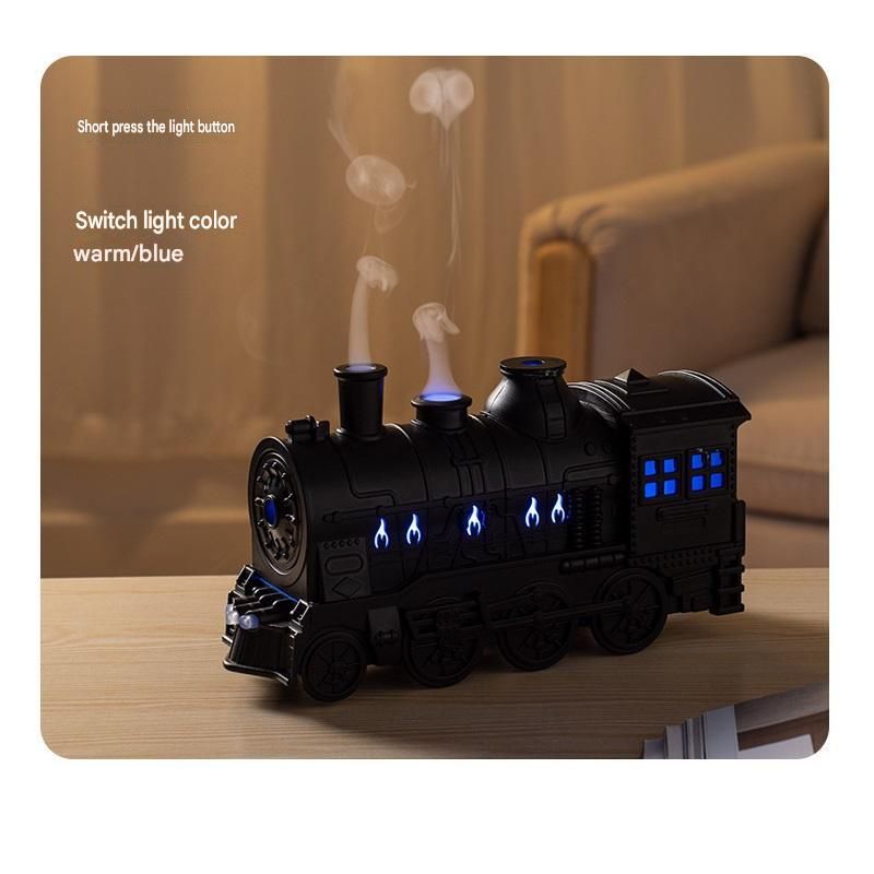 Retro Train Humidifier 300ml Ultrasonic Aroma Diffuser LED Night Light Silver