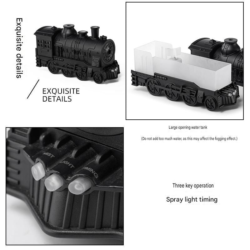 Retro Train Humidifier 300ml Ultrasonic Aroma Diffuser LED Night Light Silver