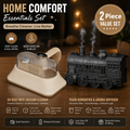 Winter Home Cleaning Comfort Kit - Black Retro Train Aromatherapy Humidifier and White Cordless UV Mite Remover Vacuum - 300ml Ultrasonic Mist with Jellyfish Smoke Ring, 400ml Dust Cup, LED Night Light, Remote Control for Bedroom and Bedding Cleaning