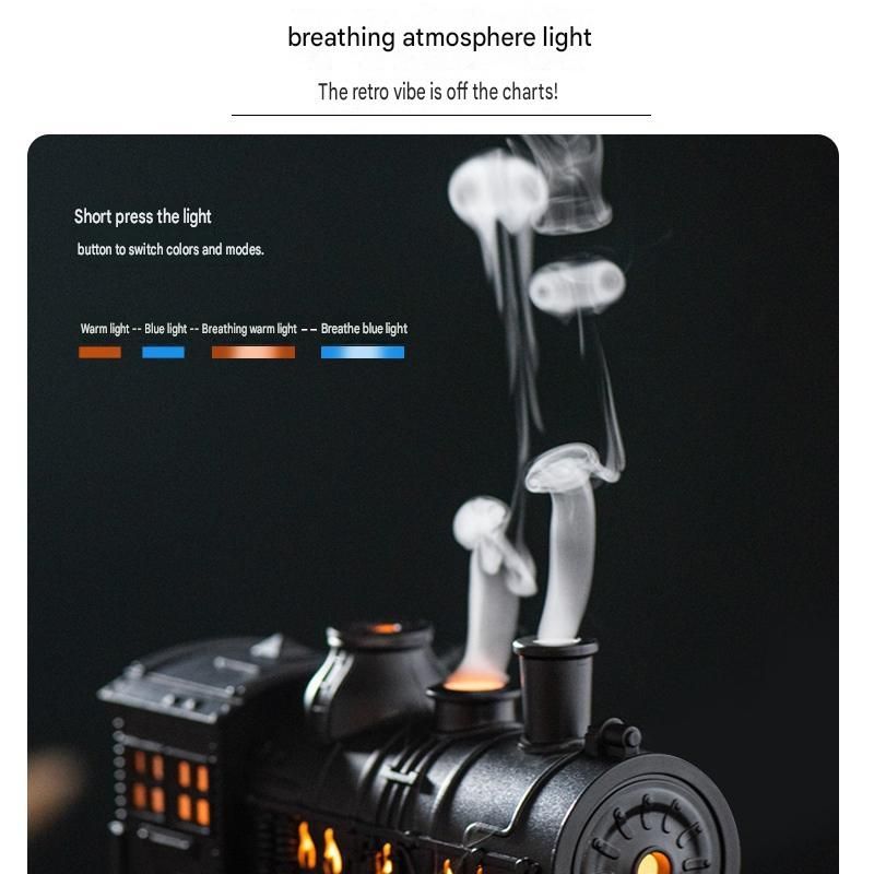Winter Home Cleaning Comfort Kit - White Retro Train Aromatherapy Humidifier and White Cordless UV Mite Remover Vacuum - 300ml Ultrasonic Mist with Jellyfish Smoke Ring, 400ml Dust Cup, LED Night Light, Remote Control for Bedroom and Bedding Cleaning