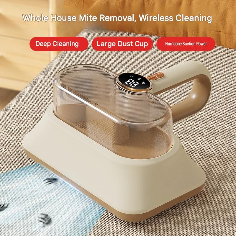 Winter Home Cleaning Comfort Kit - Brass-colored  Retro Train Aromatherapy Humidifier and White Cordless UV Mite Remover Vacuum - 300ml Ultrasonic Mist with Jellyfish Smoke Ring, 400ml Dust Cup, LED Night Light, Remote Control for Bedroom and Bedding Clea