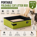Green Large size Portable Foldable Cat Litter Box - Oxford Fabric Waterproof pet Travel Toilet with High Walls, Lightweight 350g Design for Road Trips Camping and Pet Transport